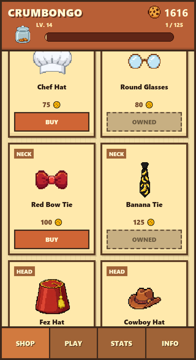 Crumbongo pixel-art cosmetics shop